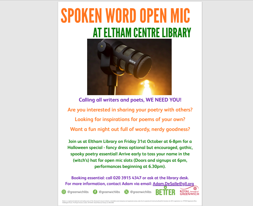 Eltham Library Halloween Open Mic Night Special