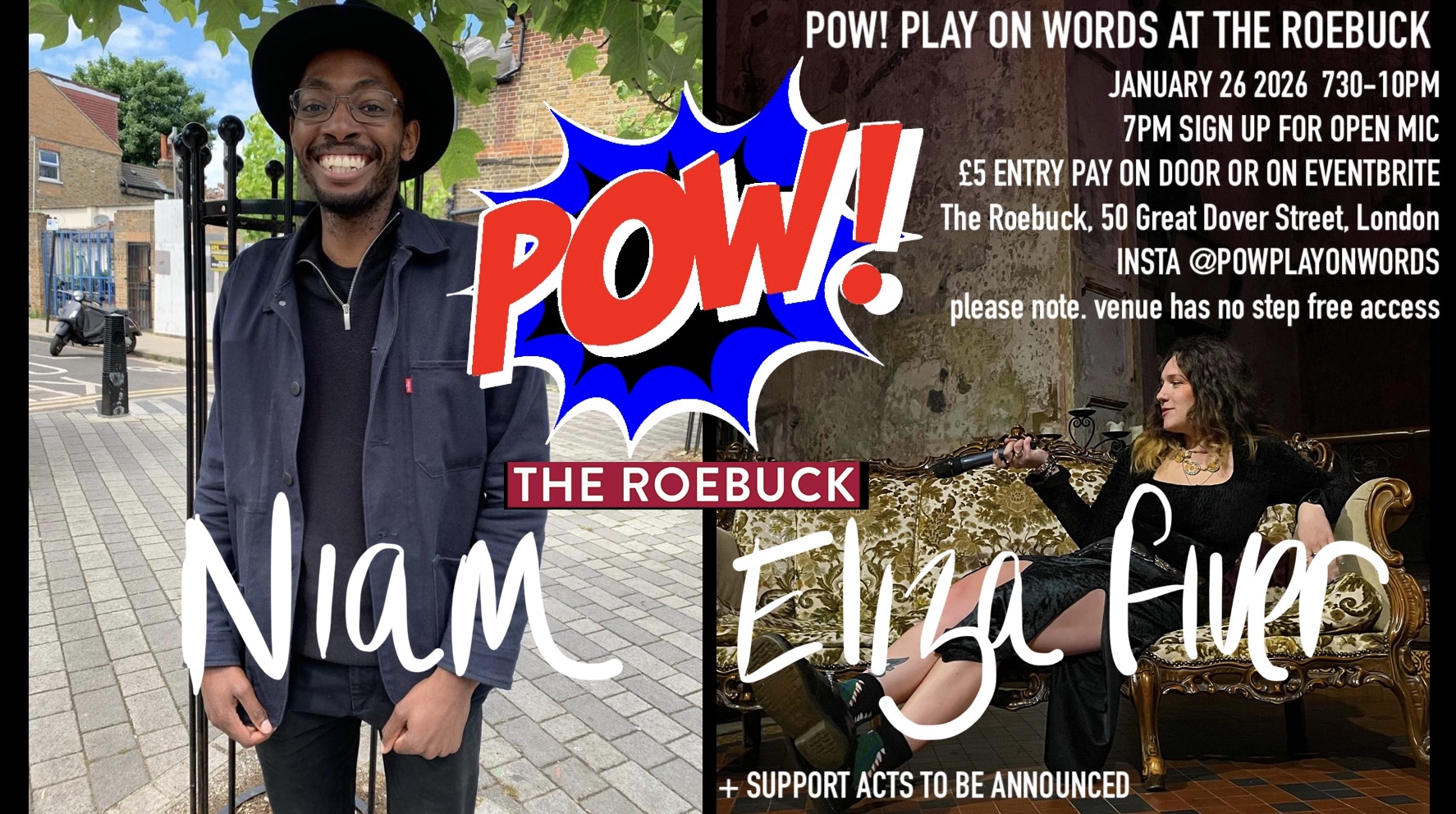 POW! at The Roebuck: Eliza Fiver + Niam plus  supports  and open mic 